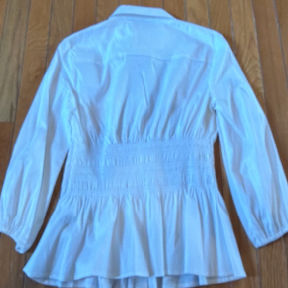 White House Black Market Smocked Waist Poplin Blouse Button Down Front Shirt XS - Picture 6 of 7